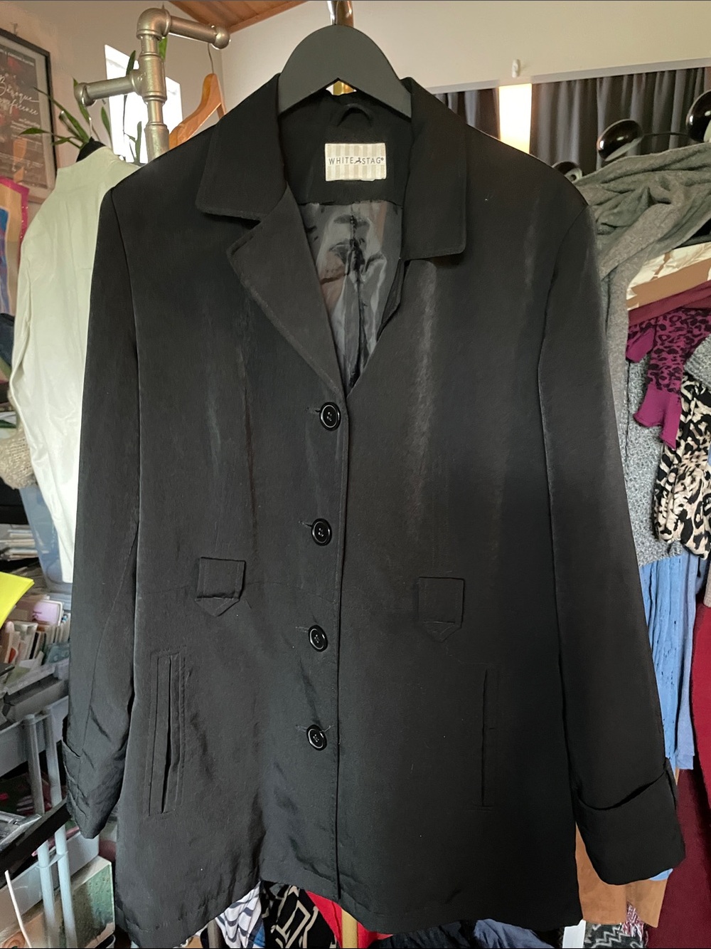 White Stag Black Women's Tailored Button-Front Trench Coat
